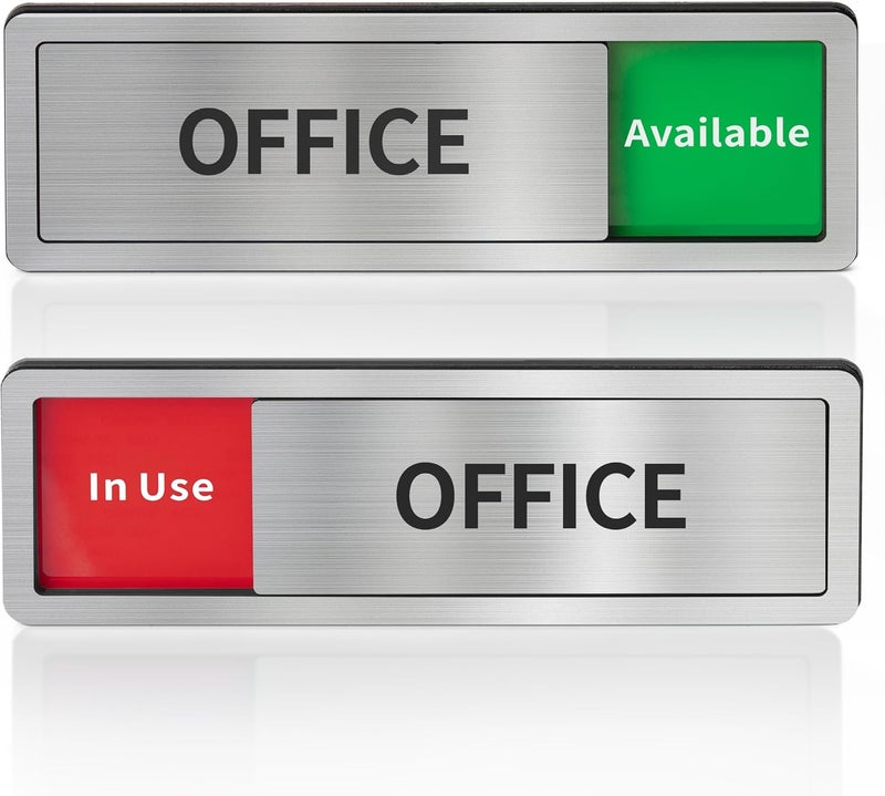 Abudada Office Door Signs Do Not Disturb, In Use/Available Slider Sign for Home Office Wellness Conference Vacant Occupied Privacy Slide Door Sign，Brushed Silver - Image 1